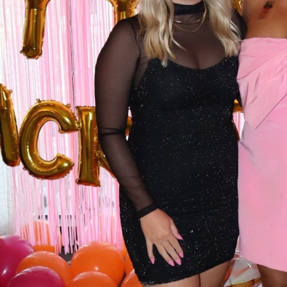 Black sparkly mini dress mesh